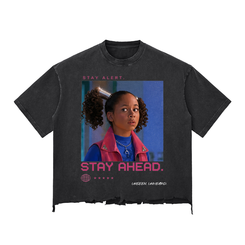 STAY ALERT. VINTAGE HEAVY RIPPED TEE.