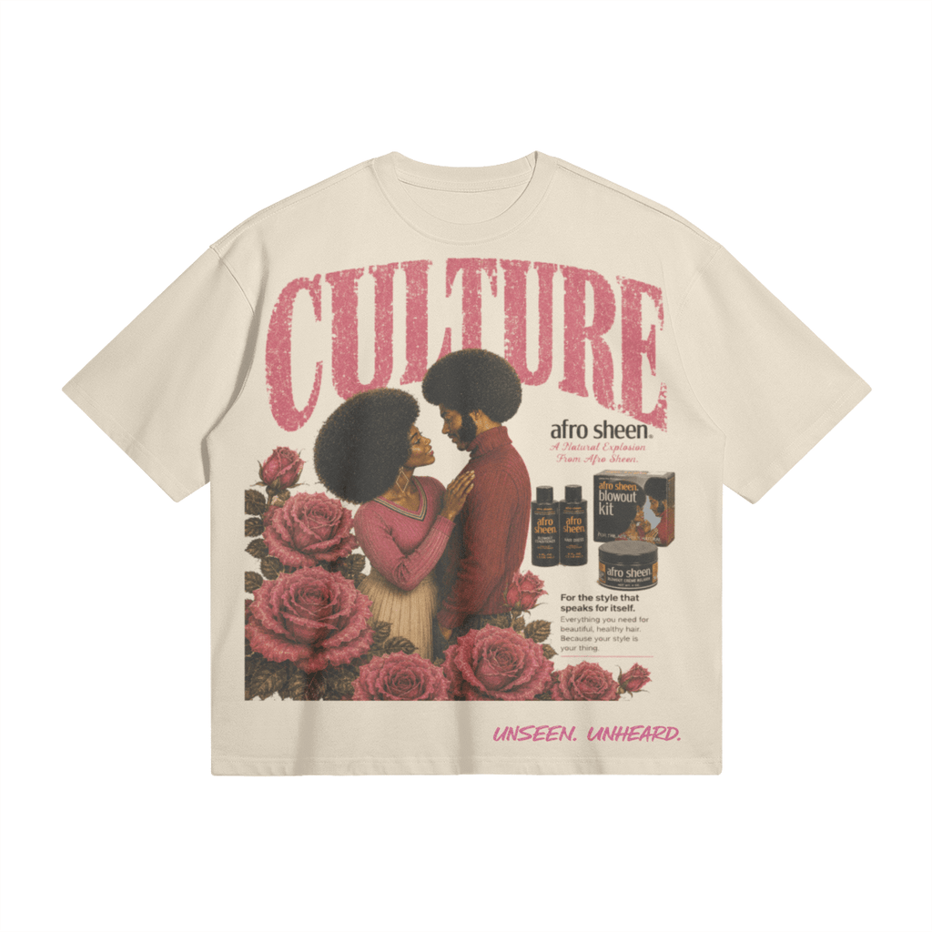 AFRO SHEEN BOXY TEE. - UNSEEN. UNHEARD.