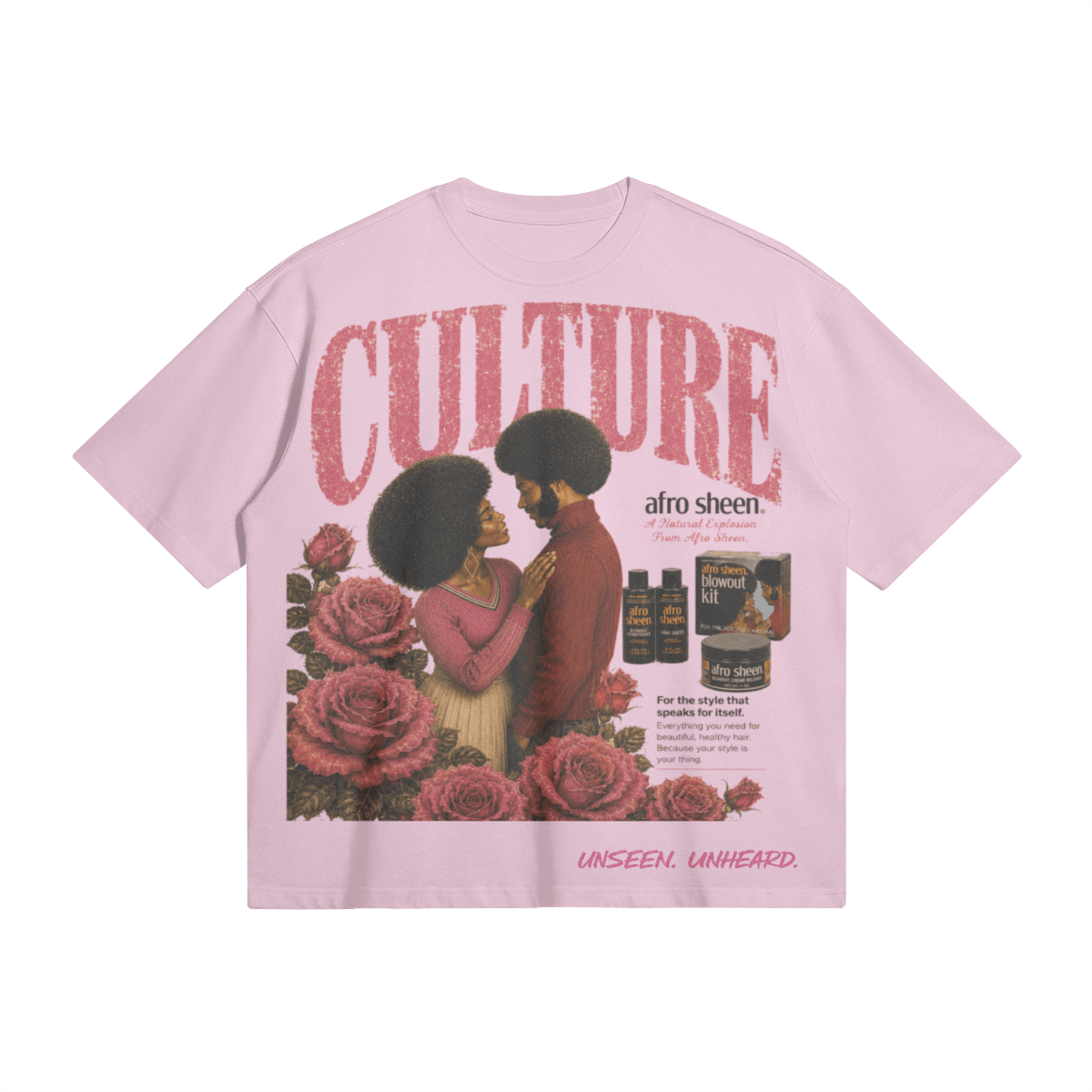AFRO SHEEN BOXY TEE. - UNSEEN. UNHEARD.