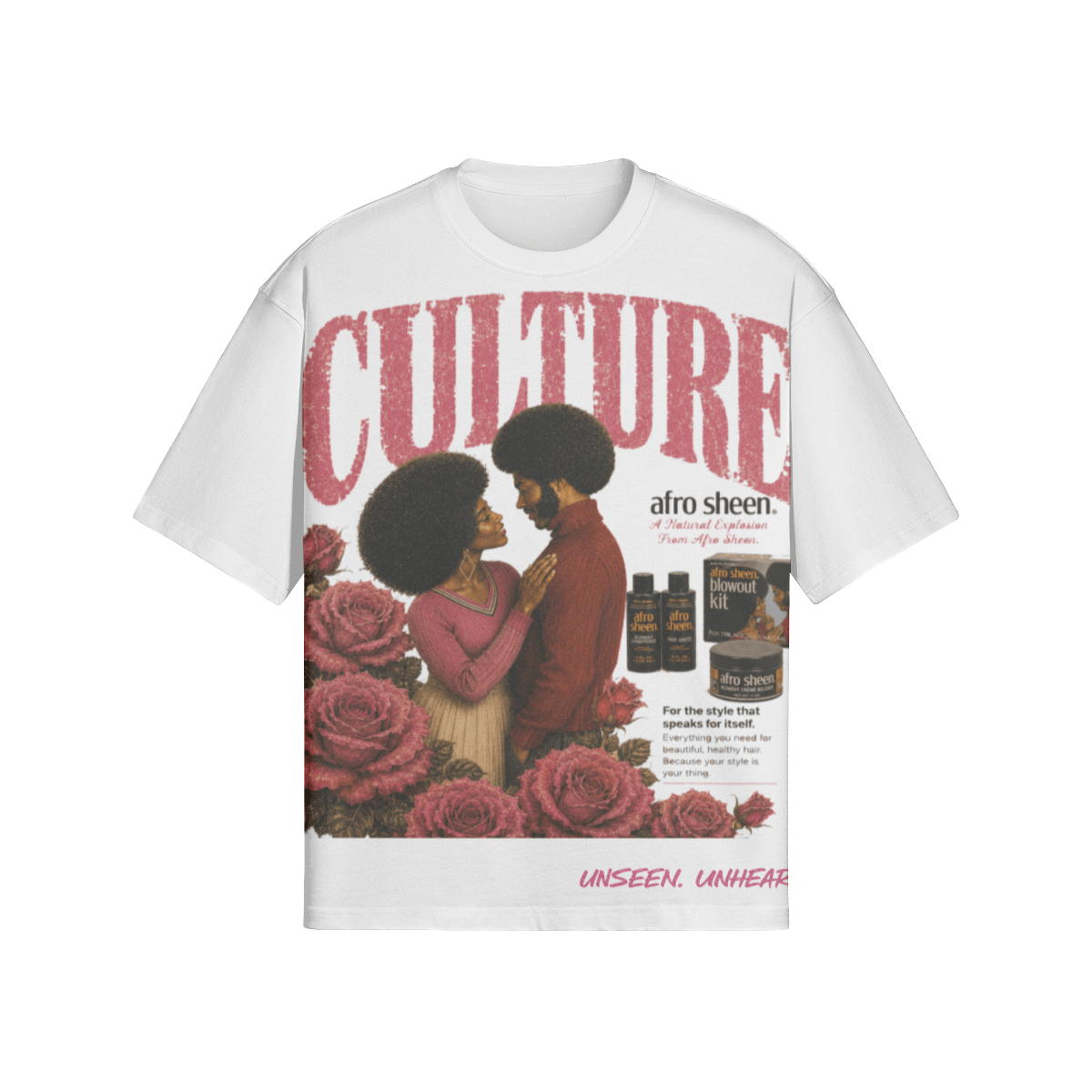 AFRO SHEEN BOXY TEE. - UNSEEN. UNHEARD.