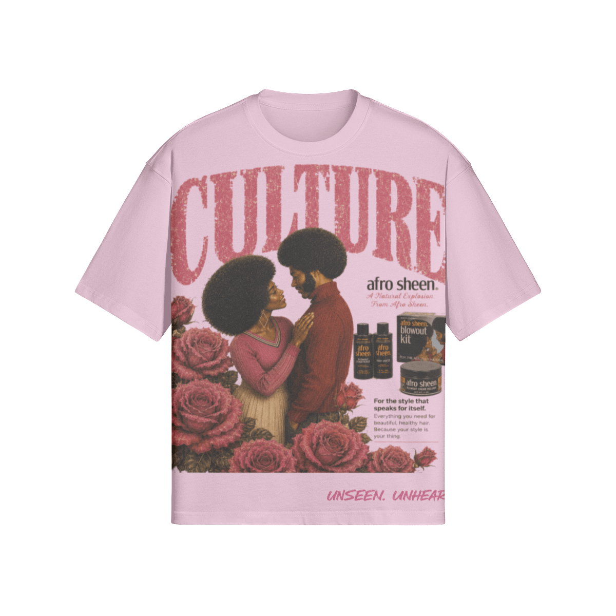 AFRO SHEEN BOXY TEE. - UNSEEN. UNHEARD.