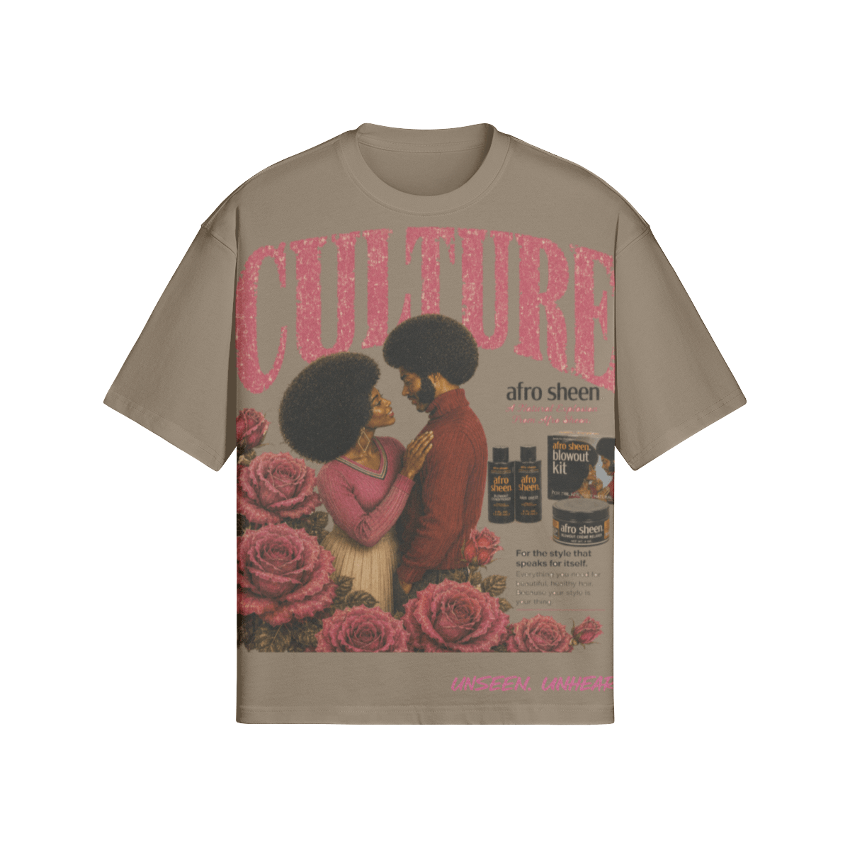 AFRO SHEEN BOXY TEE. - UNSEEN. UNHEARD.