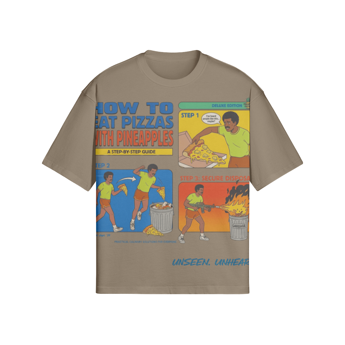 PINEAPPLE PIZZA BOXY TEE - UNSEEN. UNHEARD.