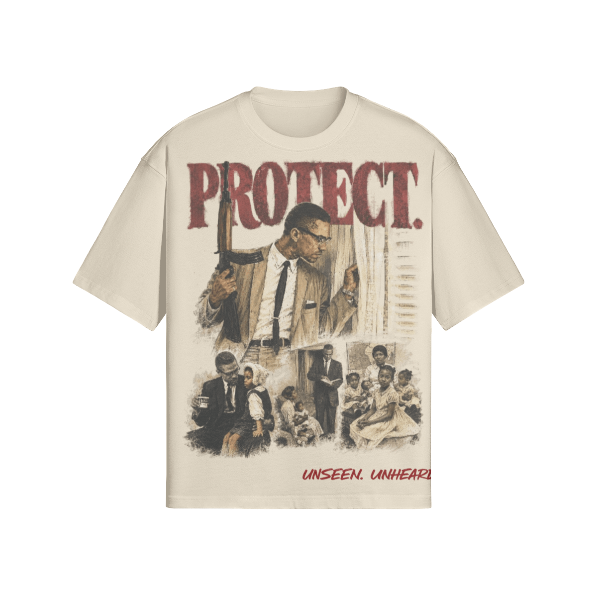 UU X PROTECT. BOXY TEE - UNSEEN. UNHEARD.
