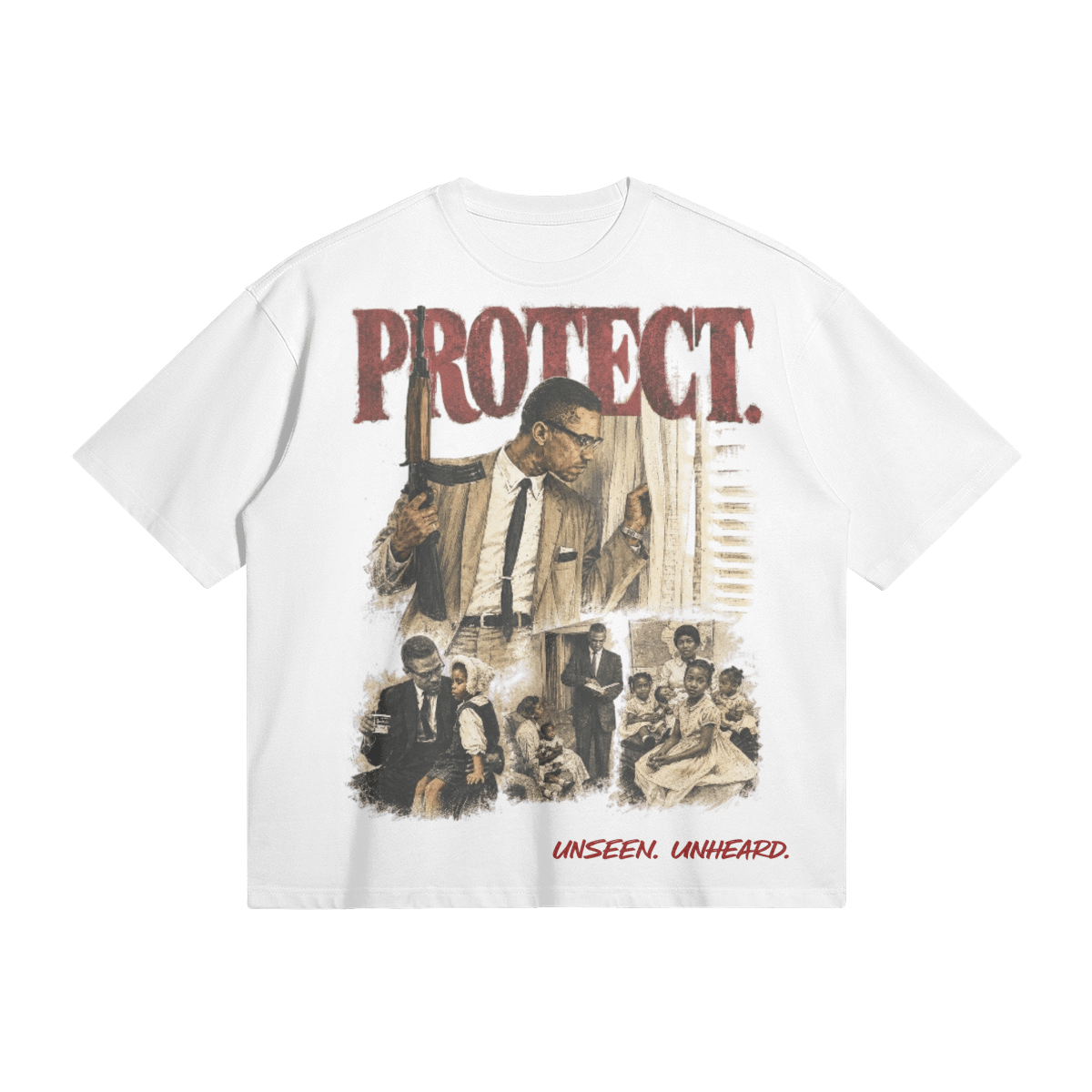 UU X PROTECT. BOXY TEE - UNSEEN. UNHEARD.