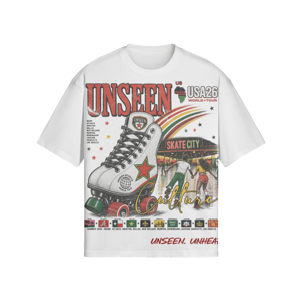 UU X SKATE CITY BOXY TEE - UNSEEN. UNHEARD.