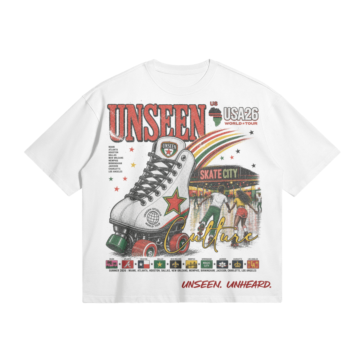 UU X SKATE CITY BOXY TEE - UNSEEN. UNHEARD.