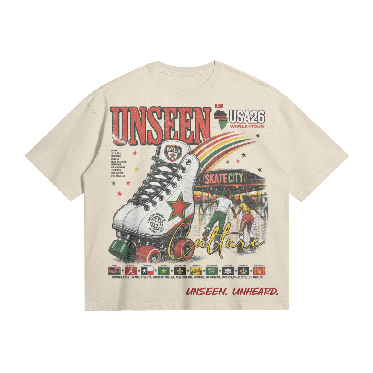 UU X SKATE CITY BOXY TEE - UNSEEN. UNHEARD.
