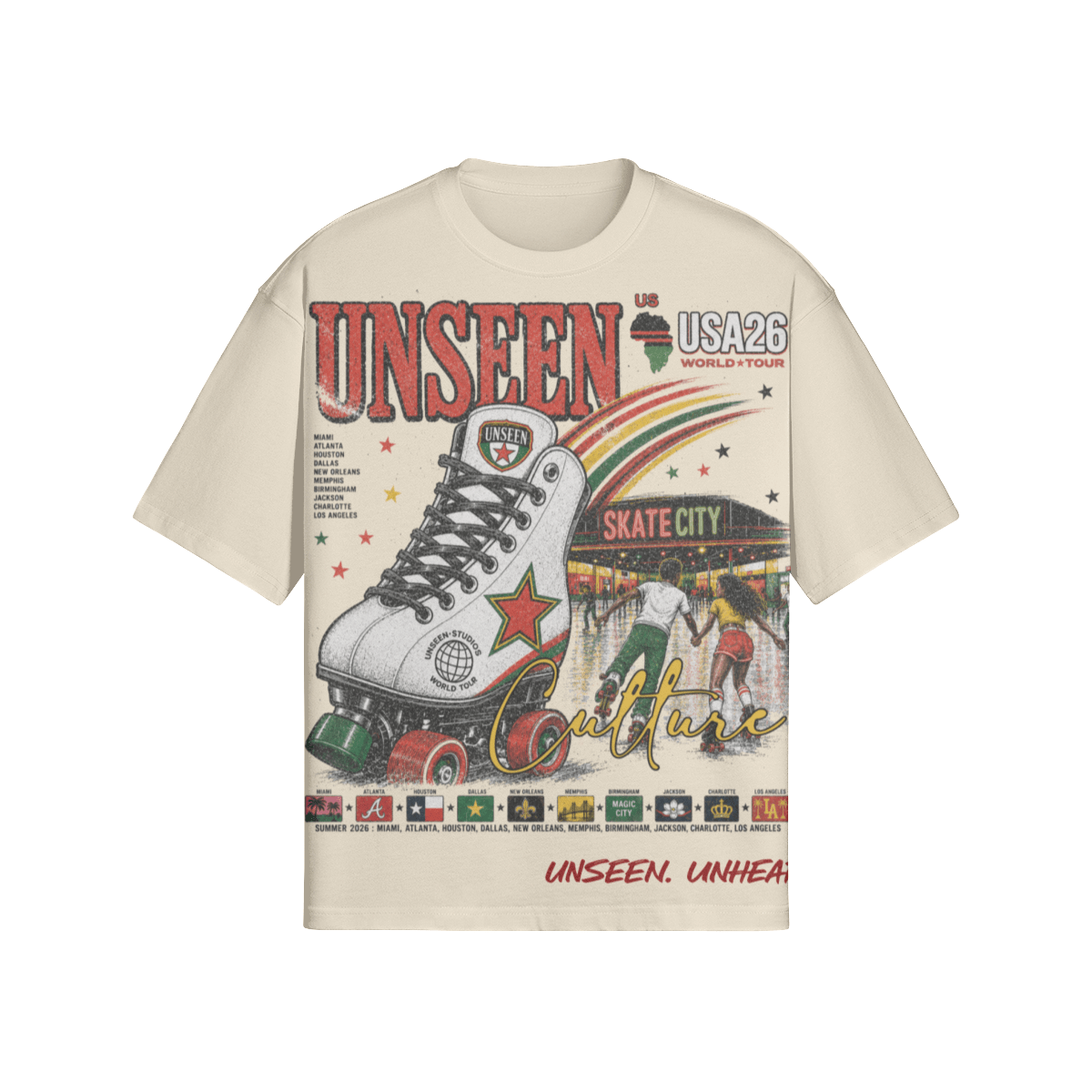 UU X SKATE CITY BOXY TEE - UNSEEN. UNHEARD.
