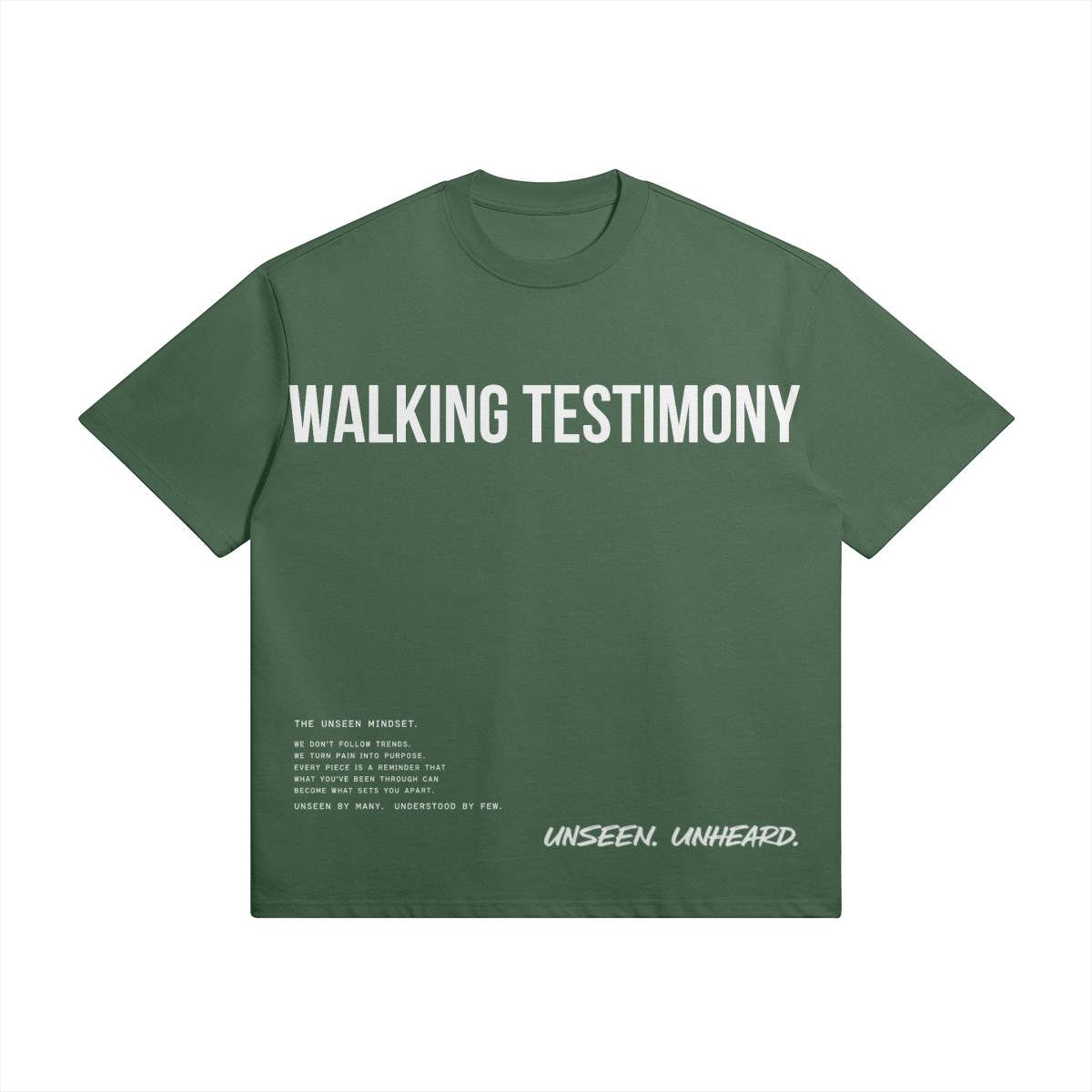 WALKING TESTIMONY OVERSIZED TEE - UNSEEN. UNHEARD.