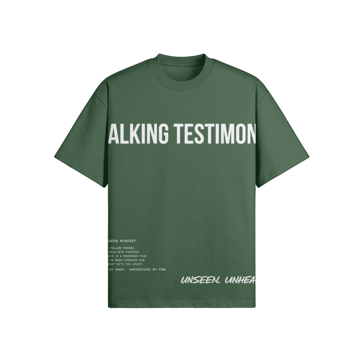 WALKING TESTIMONY OVERSIZED TEE - UNSEEN. UNHEARD.